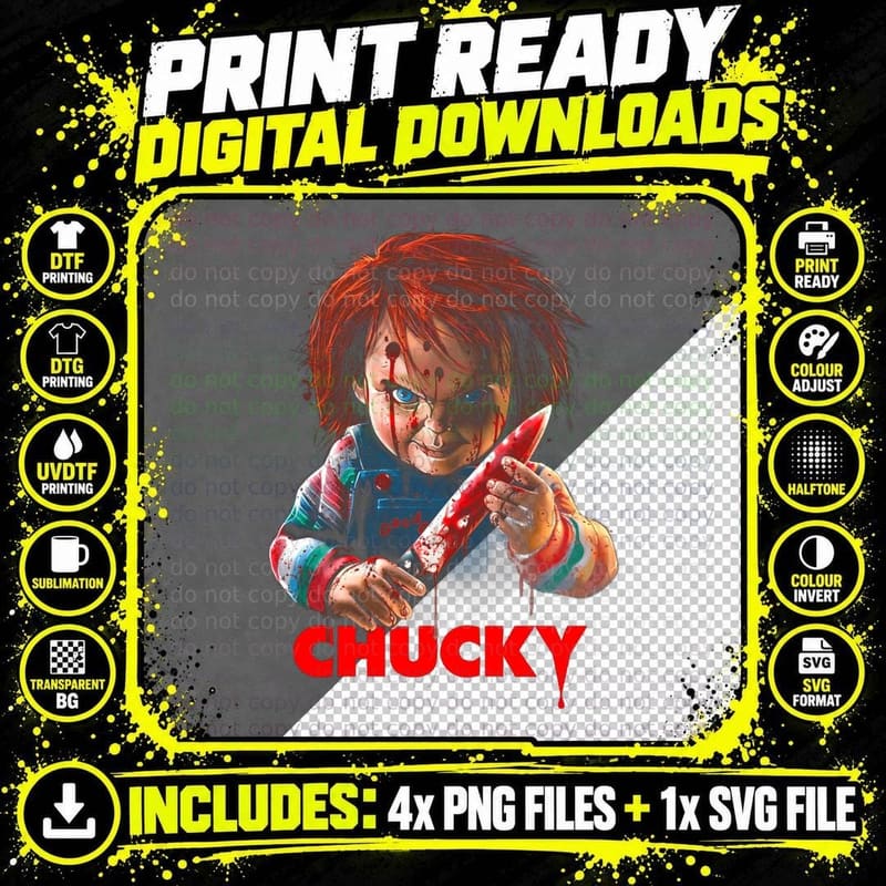 Chucky T-Shirt, Killer Doll Halftone, Child's Play Horror Png SVG Digital Bundle