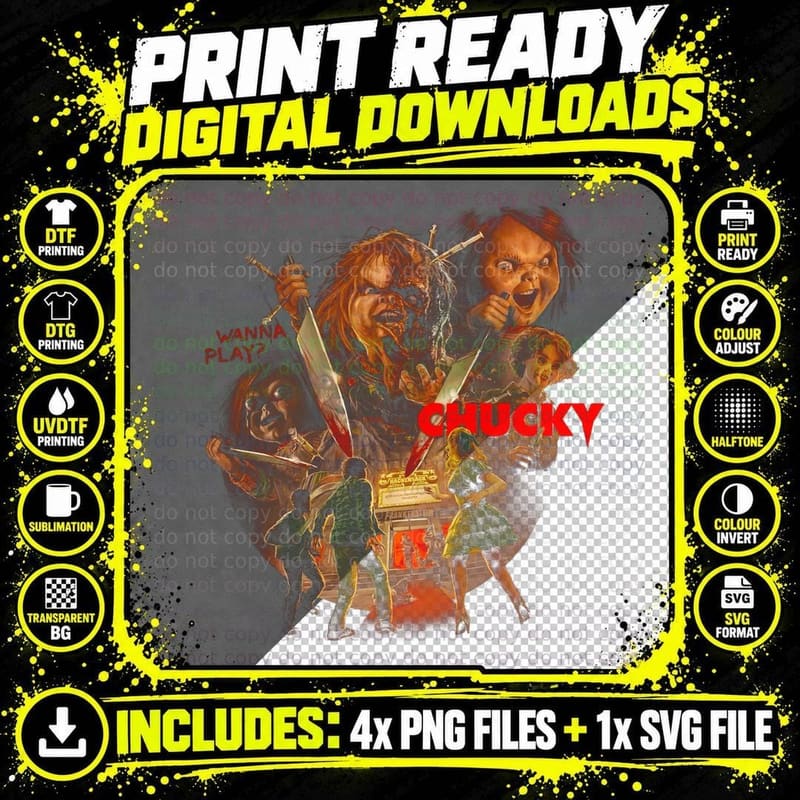 Chucky T-Shirt, Wanna Play Halftone Png SVG Digital Bundle