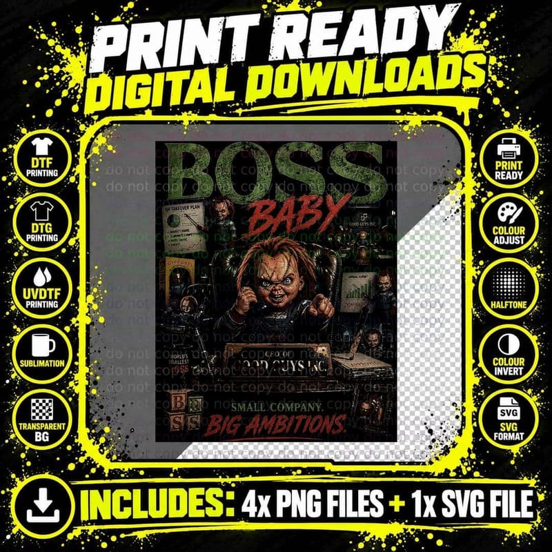 Chucky Vintage Horror Tiny CEO Office Boss Childs Play Png SVG Digital Bundle