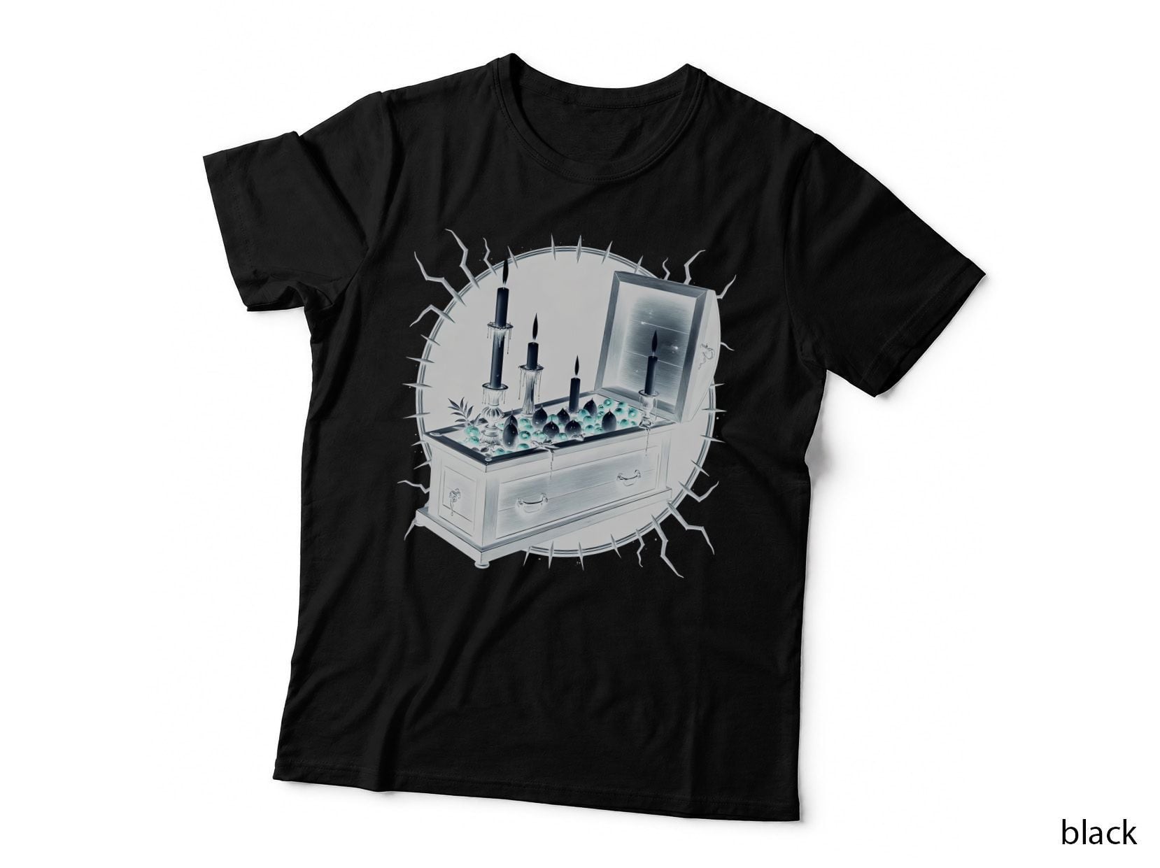 Coffin Apple Spooky Candle Halloween Spike Frame Gothic Horror T-Shirt