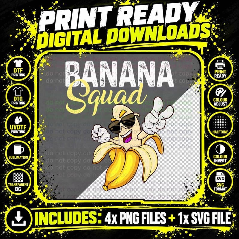 Cool Banana Squad Halloween Costume Banana Funny Team Png SVG Digital Bundle