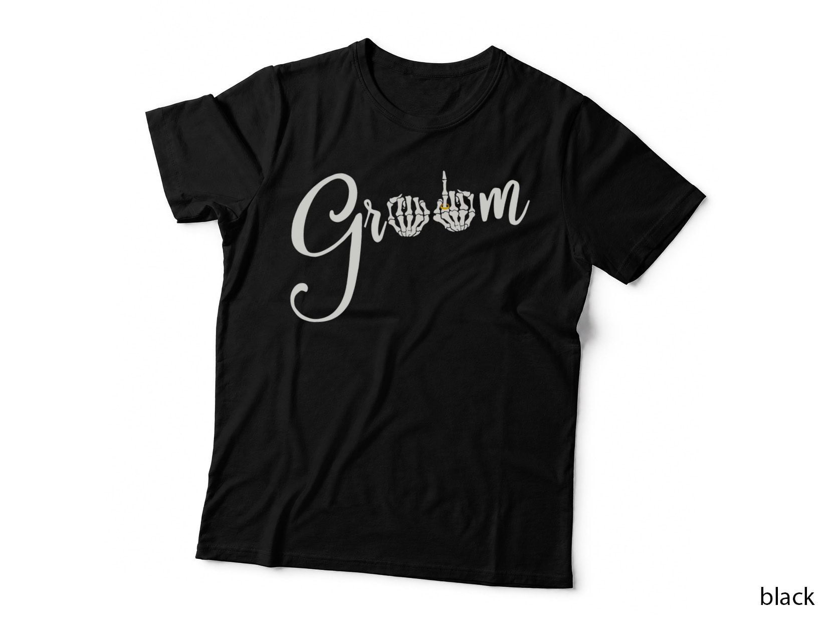 Cool Goth Groom Bride Skull Skeleton Ring Finger Gothic Rose T-Shirt
