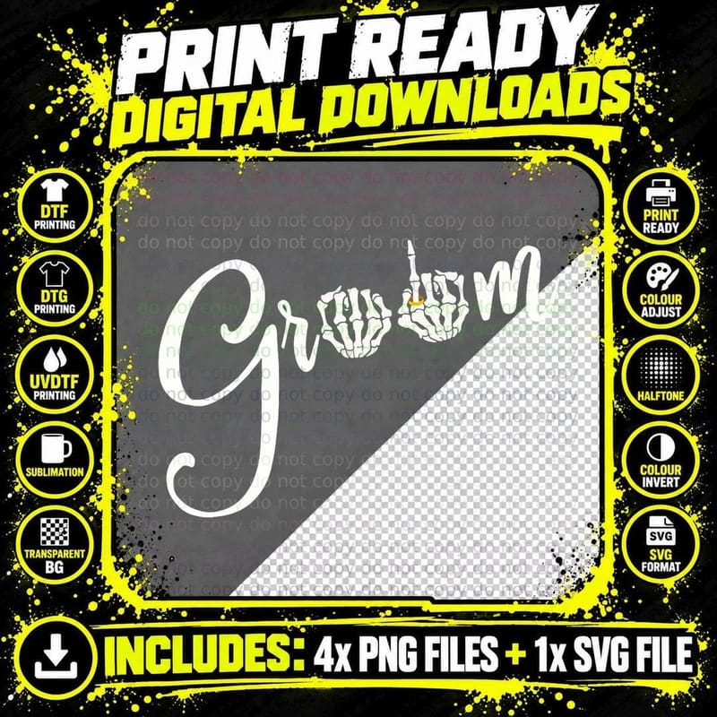 Cool Goth Groom Bride Skull Skeleton Ring Finger Gothic Png SVG Digital Bundle
