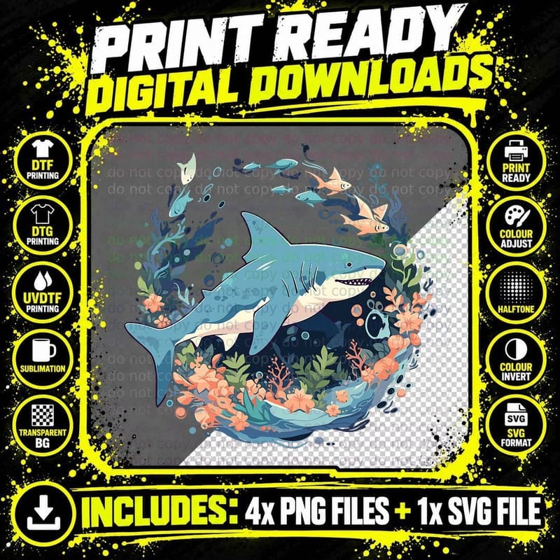 Cottacecore Goth Shark Mens Kids Funny Shark Png SVG Digital Bundle