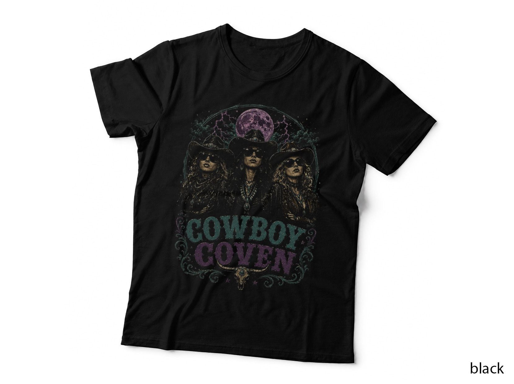 Cowboy Coven Western Witch Halloween Vintage Occult Halftone T-Shirt