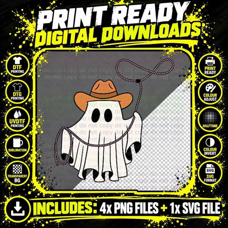 Cowgirl Country Ghost Cute Halloween Minimalist T-Shirt Png SVG Digital Bundle