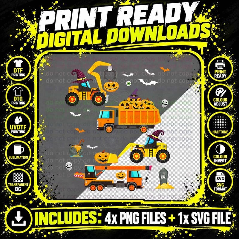 Crane Truck Construction Halloween Shirt Boys Kids Png SVG Digital Bundle