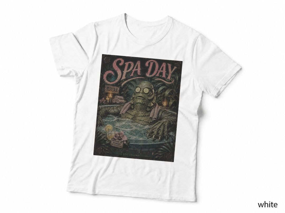Creature from Black Lagoon Retro Spa Day Classic Horror Comedy Halftone T-Shirt