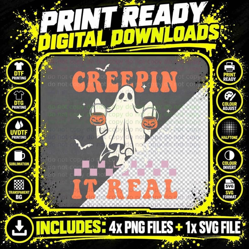 Creep It Real Ghost Groovy Retro Halloween Trick or Png SVG Digital Bundle