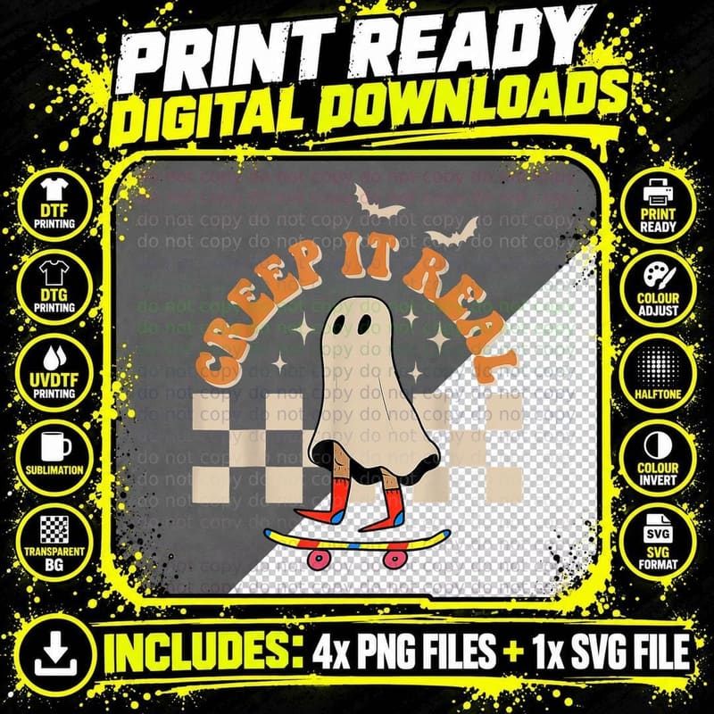 Creep It Real Ghost Vintage Skateboarding Ghost Png SVG Digital Bundle
