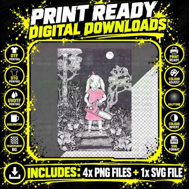 Creepy Chainsaw Bunny Goth Gothic Halloween Horror Png SVG Digital Bundle