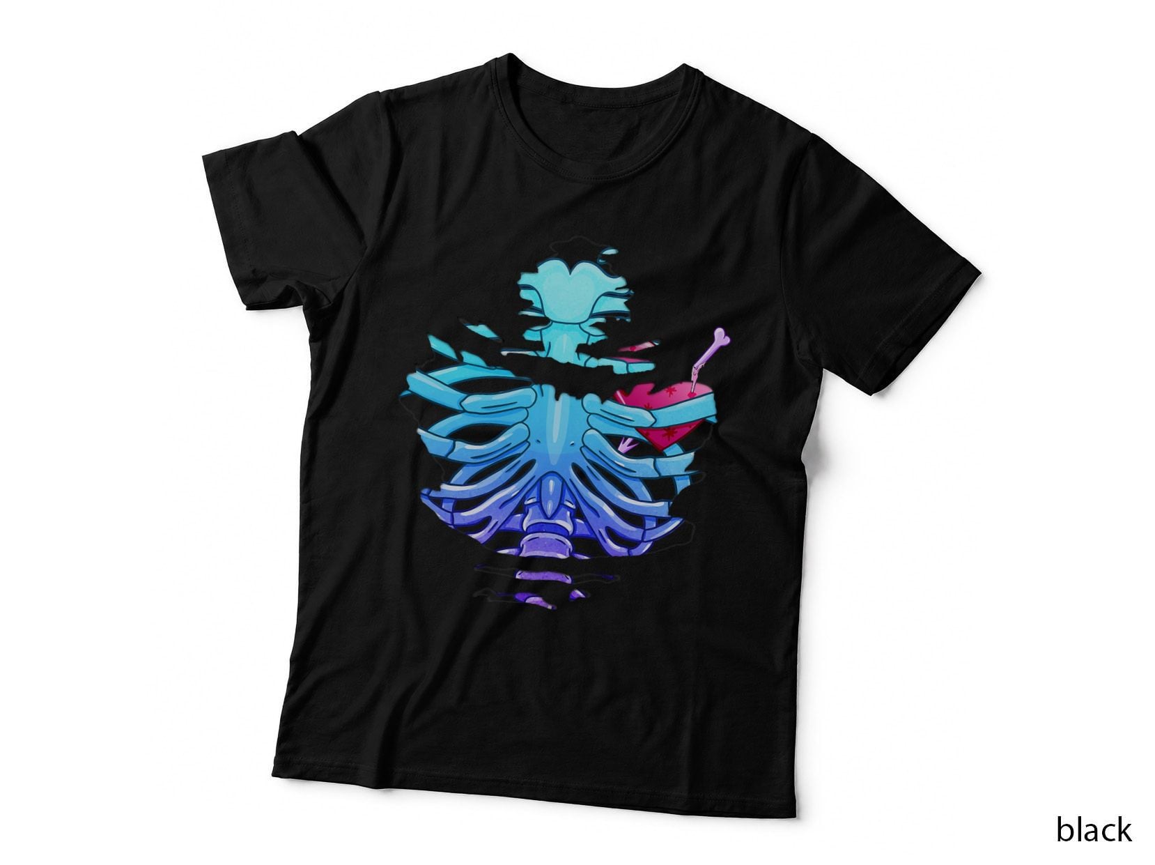 Creepy Cute Pastel Goth Heart Ribcage Skeleton Kawaii T-Shirt