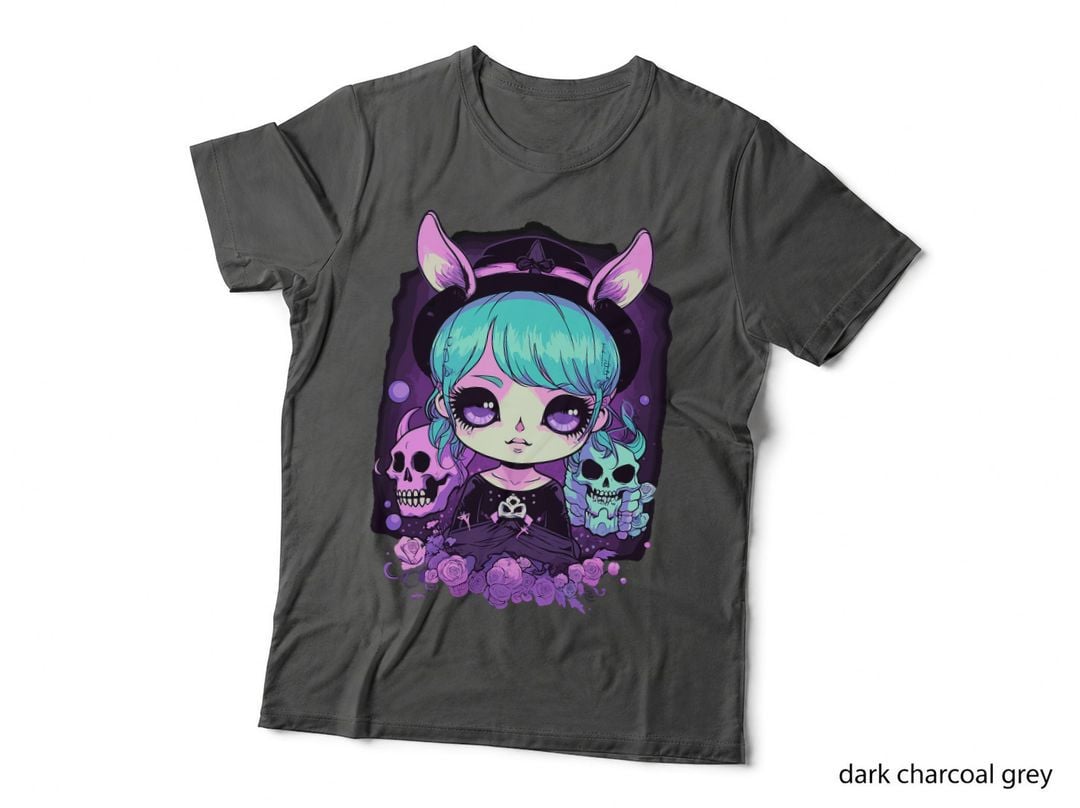 Creepy Kawaii Pastel Goth Girl Whimsigoth Skulls & Flowers T-Shirt