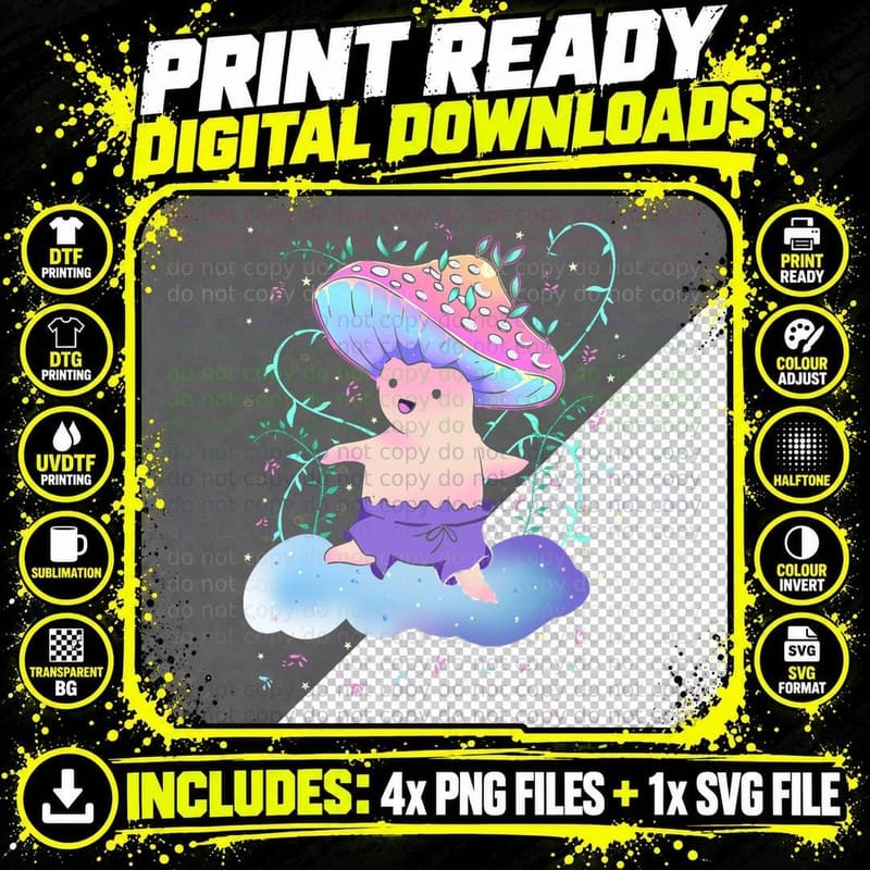 Creepy Kawaii Pastel Goth Mushroom, Halloween Png SVG Digital Bundle