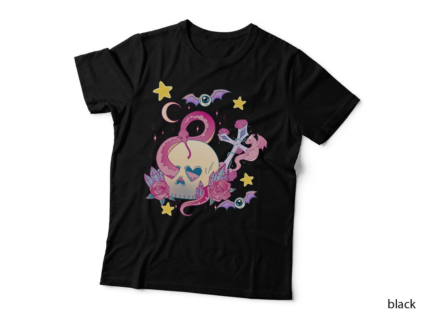 Creepy Kawaii Pastel Goth Occult Skull Snake Roses, Gothic Aesthetic T-Shirt