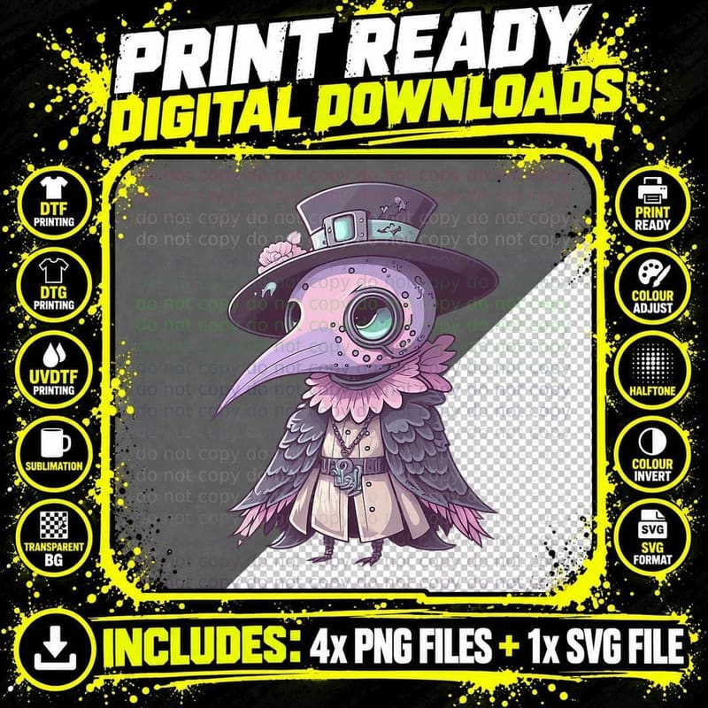 Creepy Kawaii Pastel Goth Plague Doctor Png SVG Digital Bundle