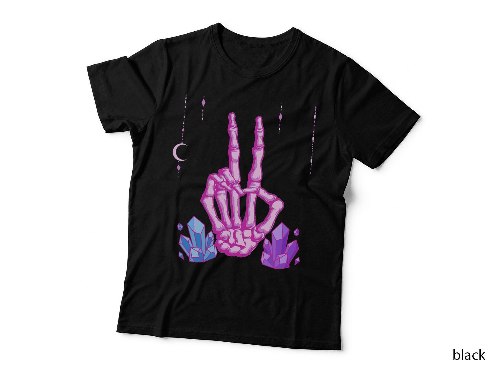 Creepy Kawaii Pastel Goth Skeleton Hand Peace Sign, Halloween T-Shirt