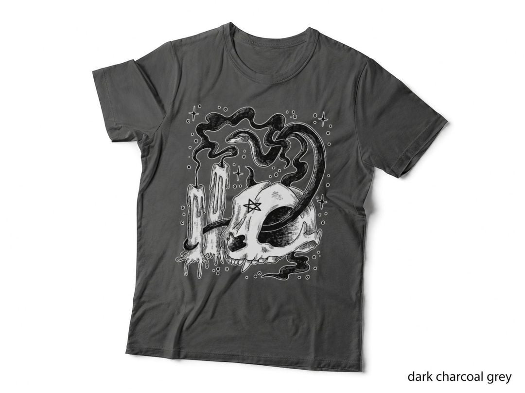 Creepy Occult Goth Skull Snake Dark Aesthetic Scary Graphic T-Shirt