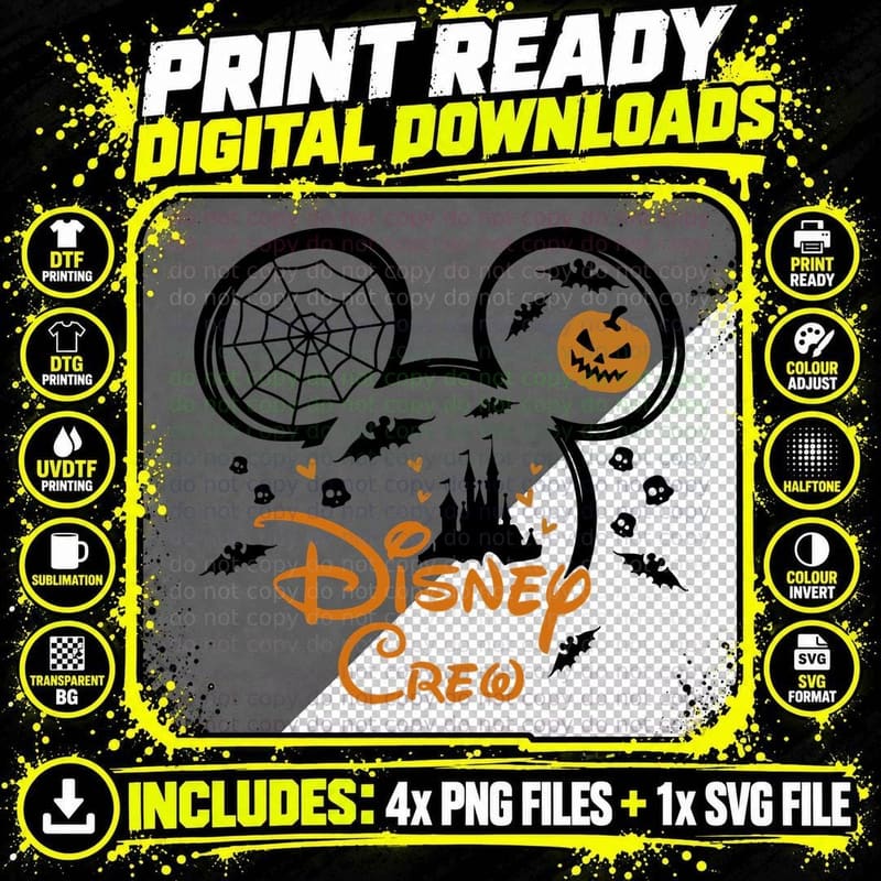 Crew Halloween T-Shirt, Spooky Mickey Head Print Png SVG Digital Bundle