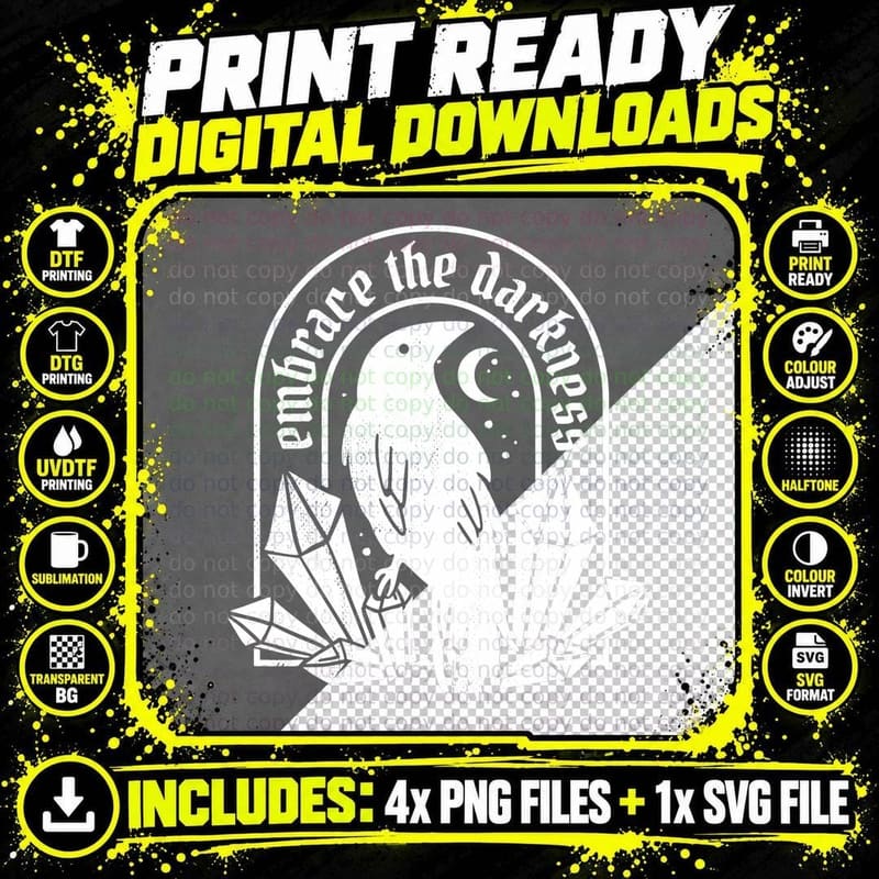 Crow Raven Goth Tattoo. Embrace the Darkness Png SVG Digital Bundle