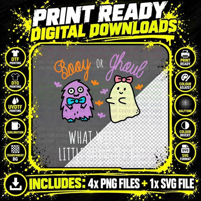 Cute Booy or Ghoul Fall Monster Gender Reveal for Png SVG Digital Bundle