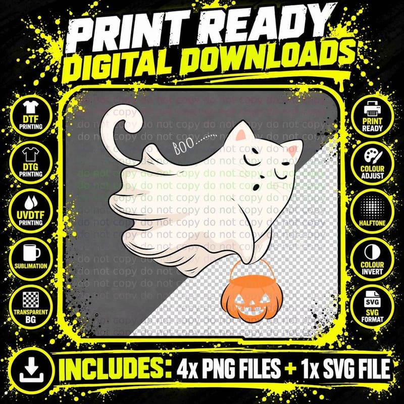 Cute Cat Ghost Kitten Lover Funny Halloween Spooky Cat Png SVG Digital Bundle