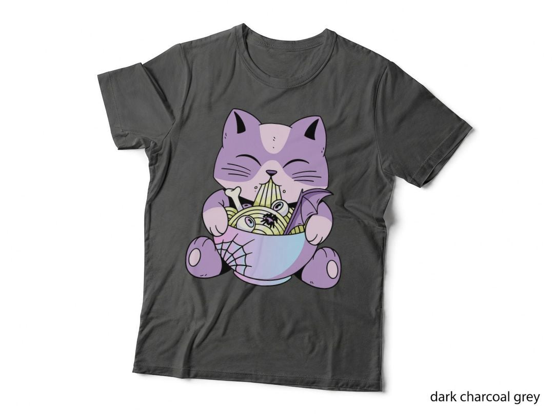 Cute Creepy Pastel Goth Kawaii Cat Eating Halloween Ramen T-Shirt