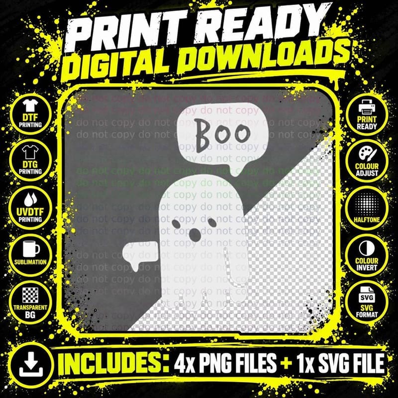 Cute Ghost Dislike Ghost Boo Spooky Fans Halloween Png SVG Digital Bundle