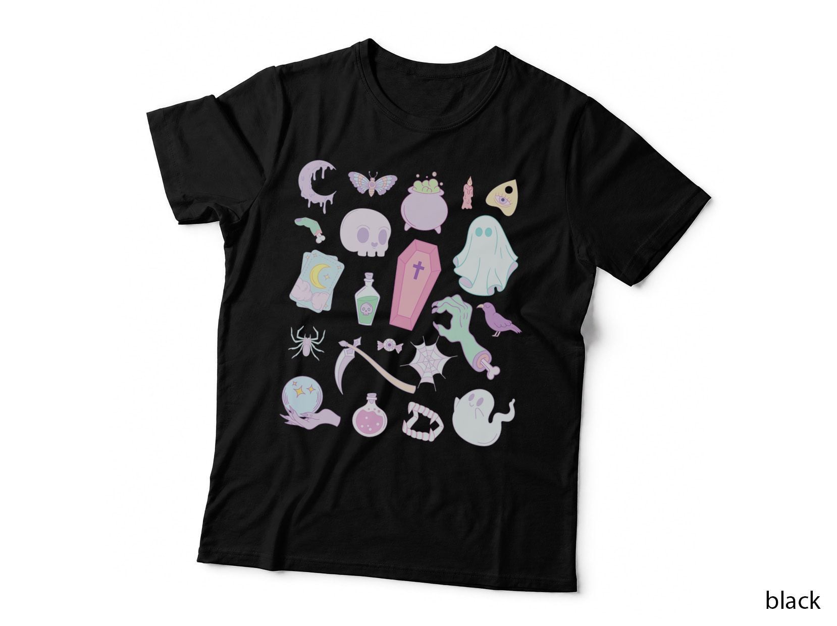 Cute Halloween Pastel Kawaii Goth Items Moon Coffin Tarot T-Shirt