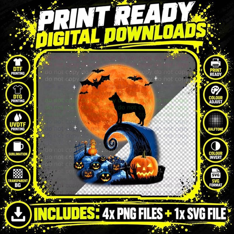 Cute Husky Pumpkin Moon Halloween Horror Dogs Lover Png SVG Digital Bundle
