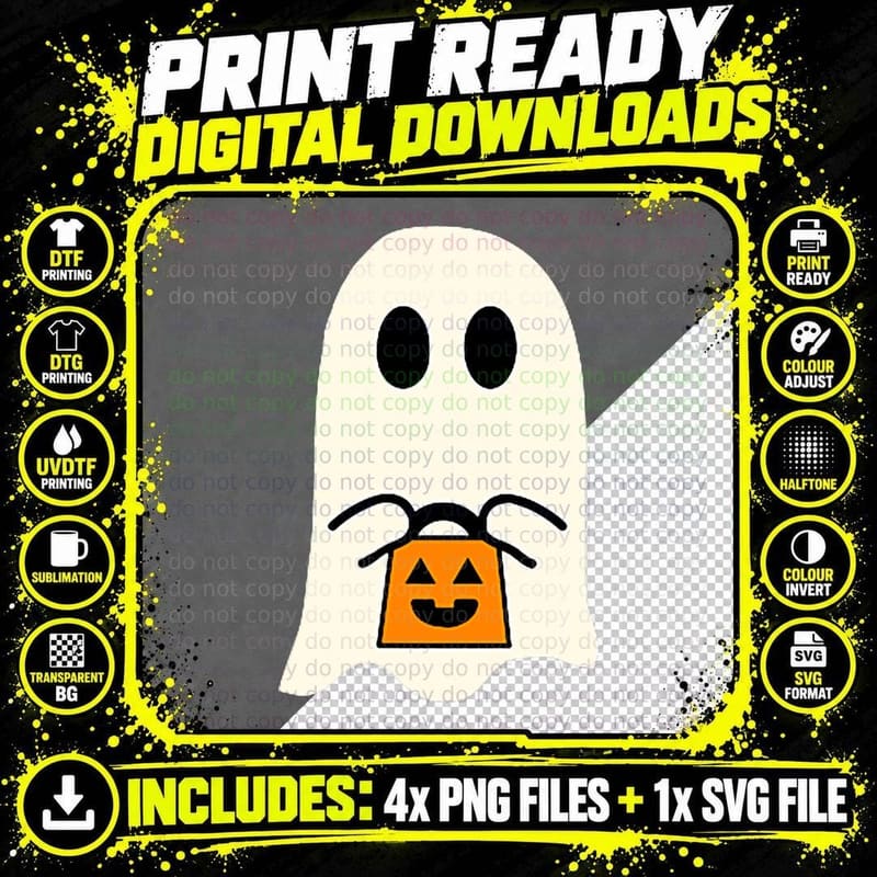 Cute Little Ghost Trick or Treater Pumpkin Halloween Png SVG Digital Bundle