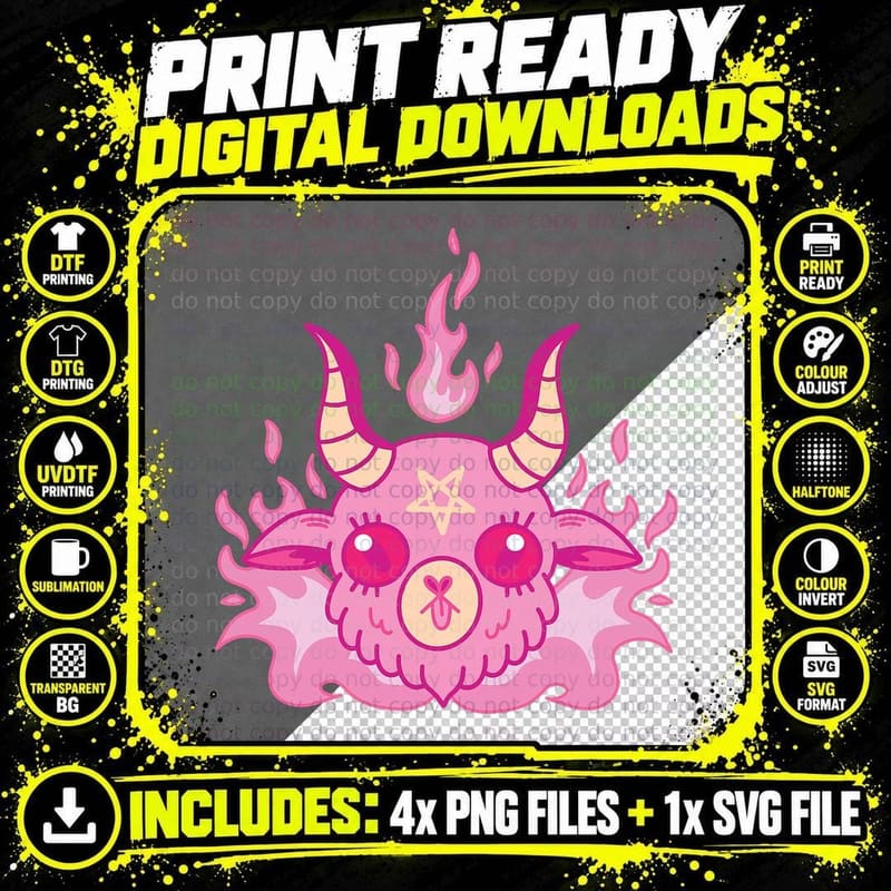 Cute Pastel Goth Creepy Pentagram Kawaii Goat Png SVG Digital Bundle