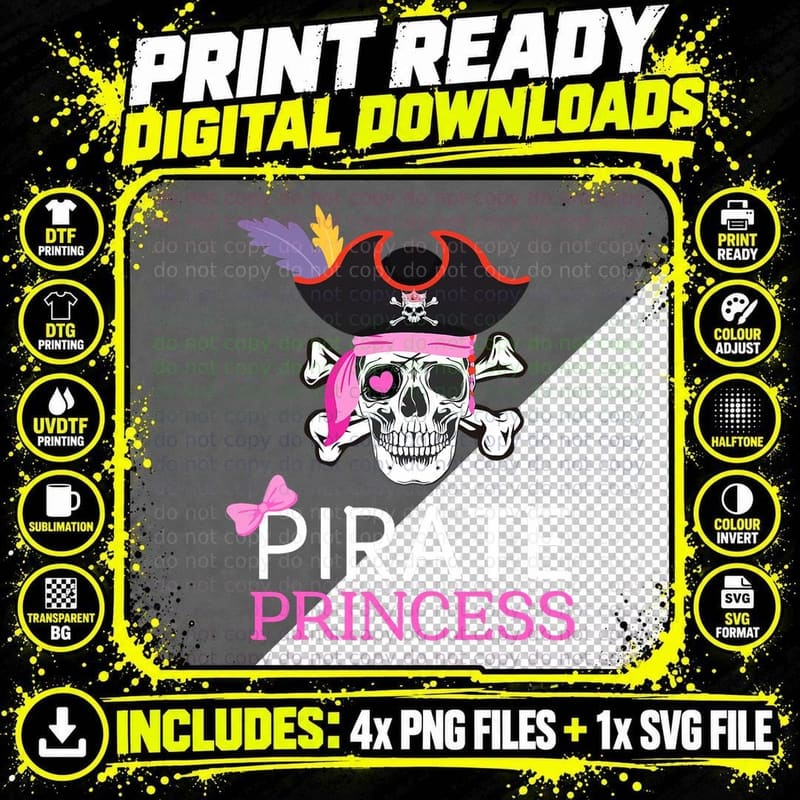 Cute Pirate Princess Skull Girl Halloween Costume Pirate Png SVG Digital Bundle