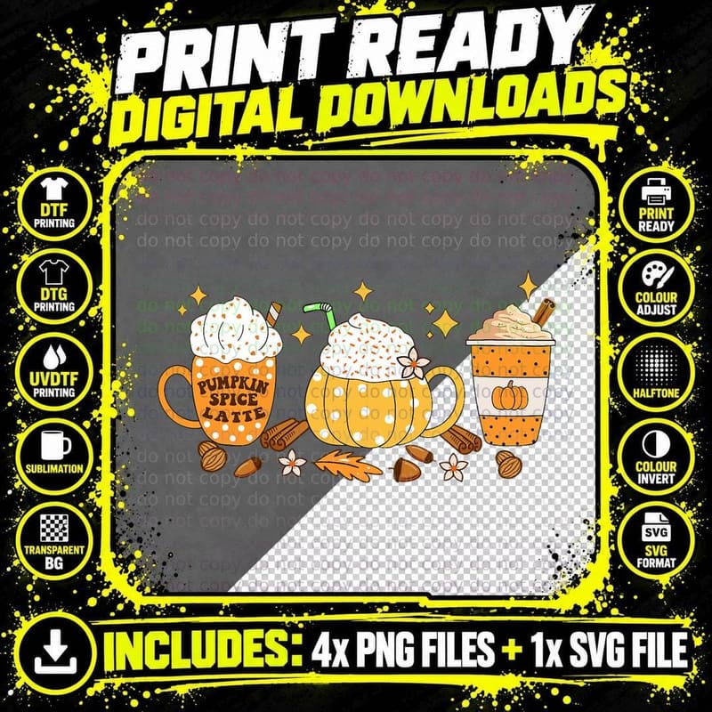 Cute Pumpkin Spice Coffee Autumn Fall Vibes Pumpkin Png SVG Digital Bundle
