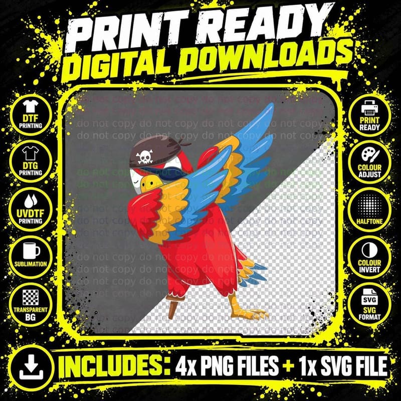 Dab Dabbing Parrot Pirate Costume Funny Lazy Halloween Png SVG Digital Bundle