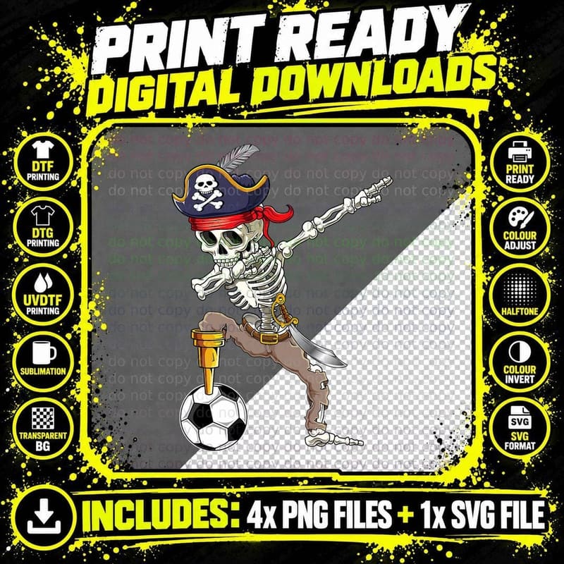 Dab Skeleton Dabbing Skeleton Futbol Pirate Soccer Gifts Png SVG Digital Bundle