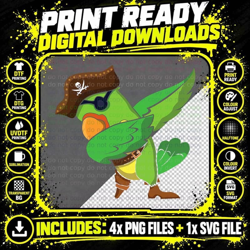 Dabbing Parrot Pirate Costume Funny Lazy Halloween Png SVG Digital Bundle