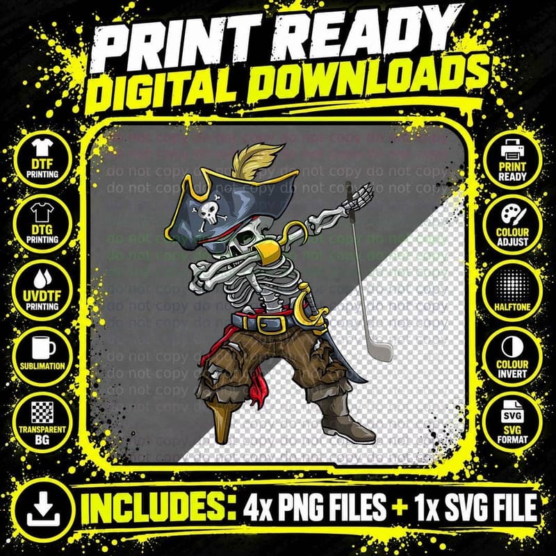 Dabbing Skeleton Pirate Golf Lover Halloween Costume Png SVG Digital Bundle