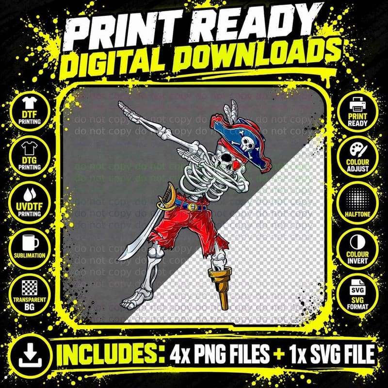 Dabbing Skeleton Pirate Halloween Costume Kids Boy Men Png SVG Digital Bundle