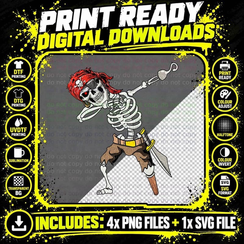 Dabbing Skeleton Pirate Halloween Kids Jolly Roger Png SVG Digital Bundle