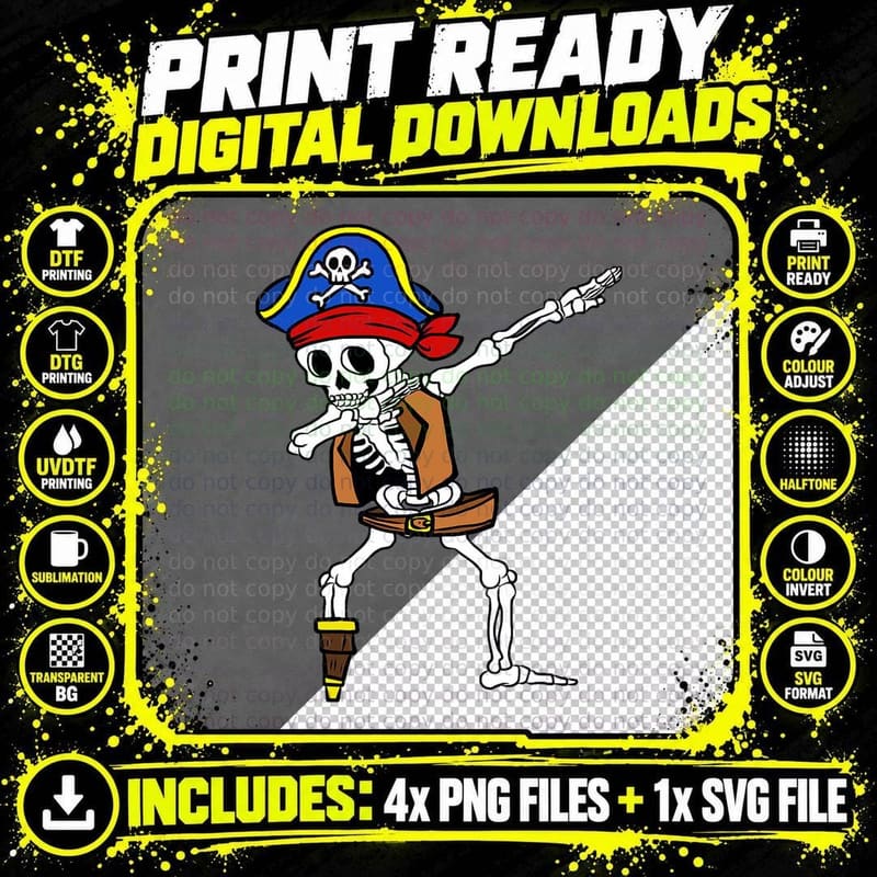 Dabbing Skeleton Pirate Halloween Kids Ship Boys Clothes Png SVG Digital Bundle