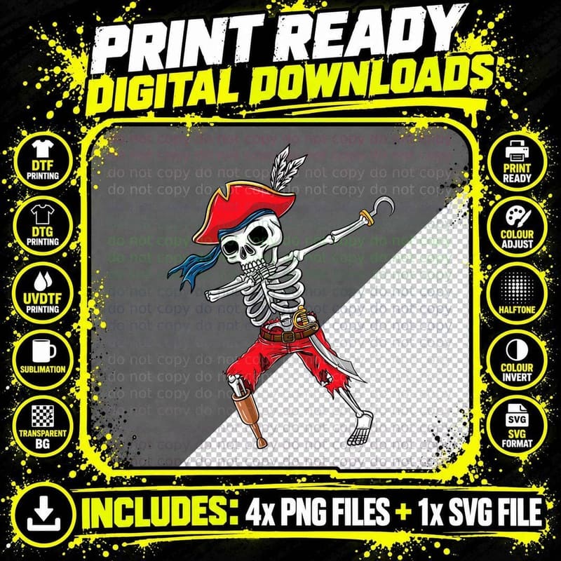 Dabbing Skeleton Pirate Halloween Kids, Costume, Spooky Png SVG Digital Bundle