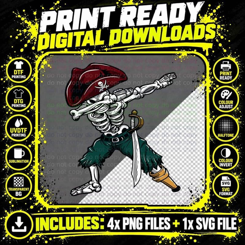 Dabbing Skeleton Pirate Jolly Roger Dancing Gift Png SVG Digital Bundle
