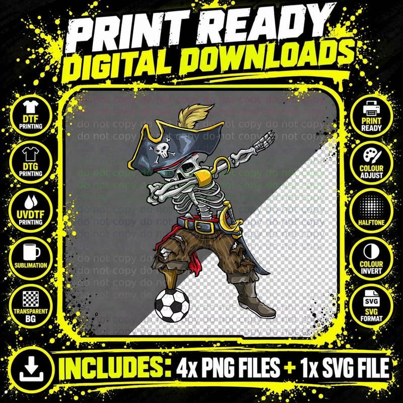 Dabbing Skeleton Pirate Soccer Lover Halloween Costume Png SVG Digital Bundle