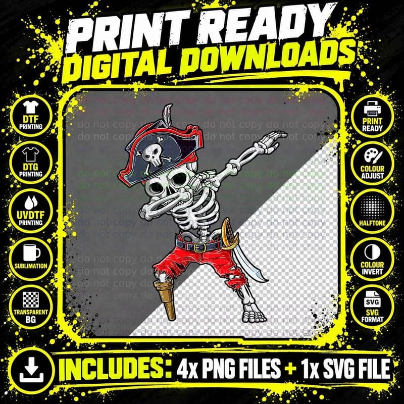 Dabbing Skeleton Pirate T Shirt Halloween Kids Jolly Png SVG Digital Bundle