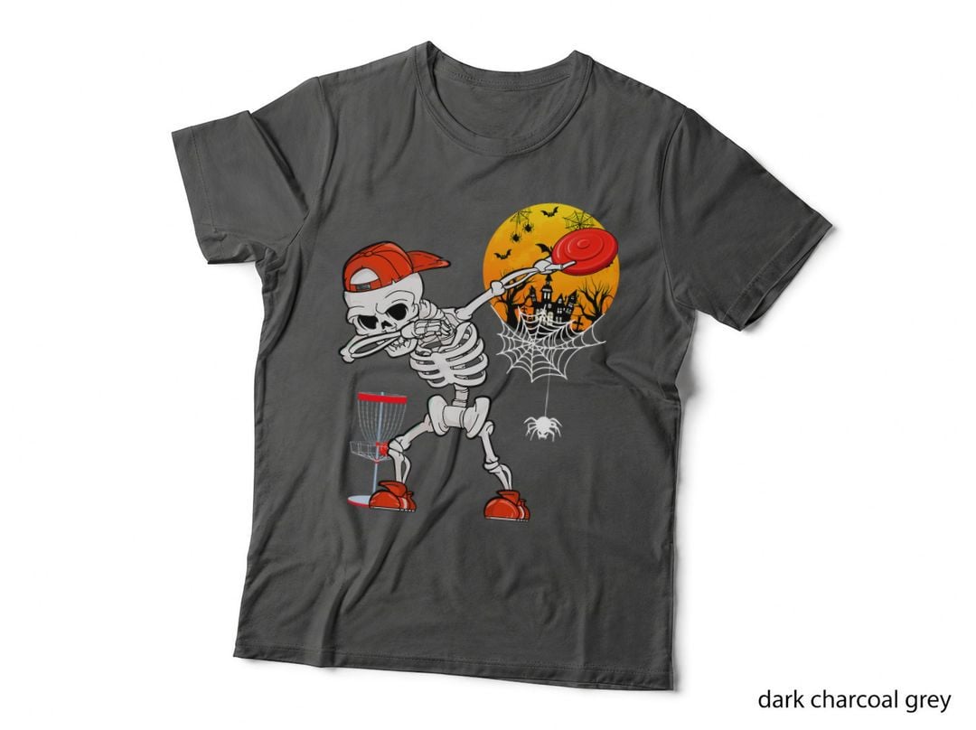 Dabbing Skeleton Playing Disc Golf Halloween Player Coach T-Shirt