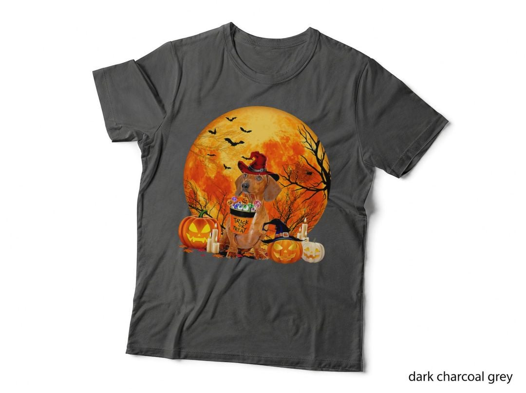 Dachshund Dog Witch Hat Pumpkin Halloween Costume T-Shirt