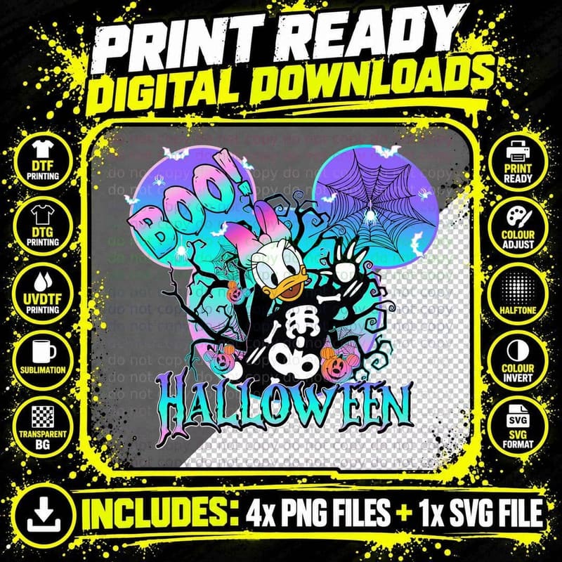 Daisy Duck Halloween T-Shirt, Spooky, Trick-Or-Treat Fun Png SVG Digital Bundle