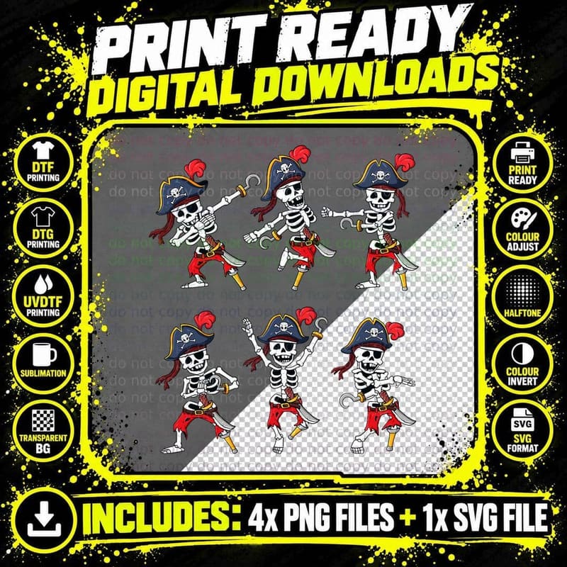 Dancing Pirate Skeletons Dance Challenge Boys Kids Png SVG Digital Bundle