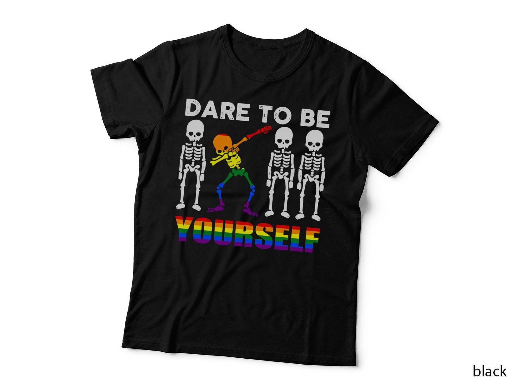 Dare to Be Yourself Dabbing Skeleton LGBT Gay Lesbian Pride T-Shirt